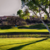 A view of a green with water and bunkers coming into play at San Ignacio Golf Club.